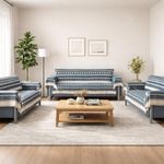 The Furnishers Elegant Woven Turquoise Sofa Cover Soft Chenille Traditional Pattern with Lace Style | L-Shape Sectional Seat Protector for Living Room | Durable & Stylish Slipcover 7 Seater with Arms