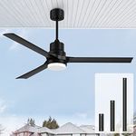 Biukis Ceiling Fans with Lights, 60-inch Black Ceiling Fan with Remote Control Modern Ceiling Fans with Reversible DC Motor for Patio Bedroom Living Room