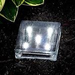 Solar Brick Outdoor Light - 6x6 Large Glass Square Paver, Striped Texture, 5 Cool White LED Lights, Waterproof, Landscape Lighting, No Wires, Easy to Install - Rechargeable Battery Included