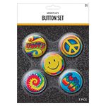 Groovy 60's Party Hippie Button Pins Accessory, Metal, 2", Pack of 5