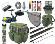 COMPLETE STARTER BEGINNER SEA FISHING KIT SET ROD REEL SEAT BOX & RUCKSACK NET