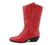 Soda Women Cowgirl Cowboy Western Stitched Boots Pointy Toe Knee High Reno-S red Size: 5 UK