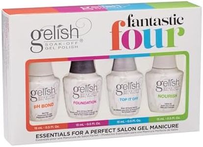 Gelish Essential Fantastic Four Kit – pH Bond Nail Prep, Foundation Base Gel, Top It Off Sealer Gel & Nourish Cuticle Oil – Professional Manicure Essentials for Long-Lasting, Chip-Free Shine.