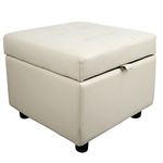 Tufted Leather Square Flip Top Storage Ottoman Cube Foot Rest