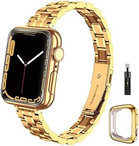 chuangshiji Bracelet Compatible avec 42mm 44mm 45mm Apple Watch Band Réglable Montre en Métal en Acier Inox pour iWatch SE 9 8 7 6 5 4 3 2 1 Serie de Apple Watch Band, Femme et Hommes, Doré
