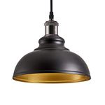 iTrend Metal Ceiling Lamp Shade - Easy Fit Light Pendant - Modern Ceiling Lighting Shade for Bedroom, Hallway, Office, Café, Restaurant - Industrial Light Shade Ceiling Pendant (Black/Inner Gold)