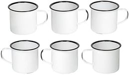 Red Co. Set of 6 Enamelware Metal Medium Classic 12 Oz Round Coffee and Tea Mug with Handle, Distressed White/Black Rim