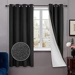 Deconovo 100% Blackout Thermal Insulated Curtains 72 Drop Pair, Lightweight Faux Linen Eyelet Curtains for Living Room, Black Out Curtains with Coating, Black, 46 x 72 Inch(Width x Length), 2 Panels