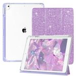 VENINGO Case for iPad 9th Generation Case, iPad 8th/7th Generation Case, iPad 10.2 inch Case 2021/2020/2019, Glitter PU Leather Bling Clear Transparent Back Shell Slim Stand Shockproof Cover,Purple