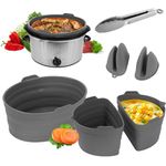 Domigard Silicone Slow Cooker Liner, 6pcs Pot Liners Reusable for 6-7QT Crock Pot, Cooker Divider Foldable Insert BPA Free Dishwashing Safe Cooking Liner with Cooking Tong for Home Kitchen