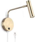 Joossnwell Wall Lamps That Plug in, Bronze Metal Industrial Wall Spotlight with Switch on Off for Home Bedside Lighting Fixtures Warm White 3000K 1 Pack