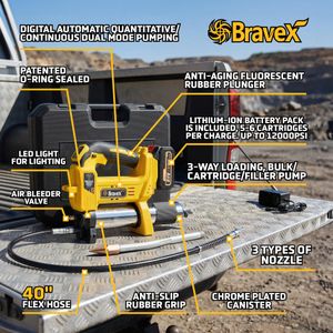 Bravex Cordless Grease Gun – 12,000 PSI, Rechargeable, 40" Hose