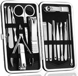 Manicure Set Nail Clippers Pedicure Kit -16 in 1 Stainless Steel Manicure Set, Portable Nail Scissors Grooming Kit, Tweezers & Nail File Kit in Travel Case Nail File Nail Clippers Set Cutter for Men/Women/baby with Black Leather Case (16-piece set)