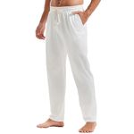 MakingDa Mens Joggers Sweatpants Cotton Gym Yoga Trousers Casual Tracksuit Pants with Pockets Work Sports Thin White M