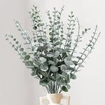 HomeXO Cotton Artificial Eucalyptus Stems Decor Leaves Faux For Vases Height-16 Greenery Branches, 24 Pcs For Wedding Centerpiece Flower Floral Arrangement Farmhouse Home Decoration