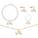 Fadcaer 4 PCS Girls Jewellery Set Kids Jewellery Sets for Girls Jewellery Sets for Kids Bow Pendant Pearl Girls Bracelets Necklace Rings Earrings Childrens Jewellery for Girls Daughter (white)