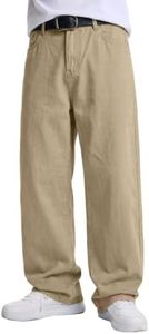 JMIERR Mens Baggy Jeans Wide Leg Y2K Loose Fit Denim Pants, Khaki, S