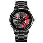 SKMEI Stainless Steel Men Analogue Watch New Wheels Rolling Creative Fashion Che Youhui League Fans Butterfly Double Snap Gift Wristwatch - 1990, Black Dial, Black Band