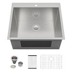 Dcolora 25x22 Inch 16 Gauge Drop in Laundry Room Sink Stainless Steel 12 Inch Deep Utility Sink Single Bowl Kitchen Sink DC-L7701, 25”x 22”x 12”