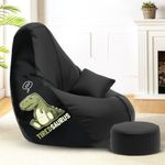 Amazon Brand - Solimo Premium Faux Leather Bean Bag Combo with Footrest & Cushion, Filled with Beans | Capacity: Upto 6 Ft 3 in Height, 120 KG Weight | 4XL | Tired Saurus