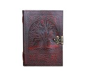 A5 Leather Journal with clasp Tree of life emboss Writing Pad Blank Notebook Handmade Notepad For Men & Women Unlined Paper Best Present Sketchbook Travel Diary To Write Book Of Shadows Refillable