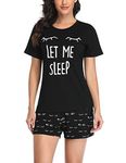 EISHOPEER Women's Closed Eyes Print Pajama Set Tee and Shorts Pjs Sets Black M