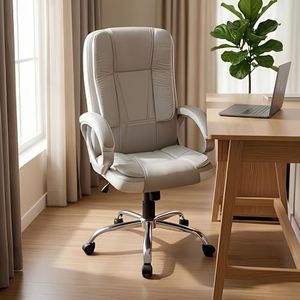 activa Venture Ergonomic Office Chair | Leatherette Seating Chair with Adjustable Height | 3-Year Warranty | 360° Revovling Chair| Comfortable Padded Seating/Suitable for Office/Study (White & Grey)