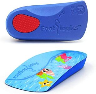 Footlogics Fun Kids Orthotic Shoe Insoles with Arch Support for Children’s Heel Pain (Sever’s Disease), Growing Pains, Flat Feet - Children’s, Pair 3/4 Length (Kids 1-3, Blue)