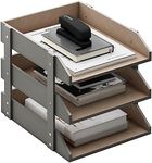 Leather Desk Organizer, Thipoten 3-Tier Stackable Letter Tray Holder for Office Supplies, Paper, File, Magazine, Perfect Office Organization for Desktop (Grey-3Tiers)
