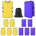 12 Pack Scrimmage Training Vests Adults Youths Kids, Team Practice Jersey with Carry Bag, Sports Pinnies for Soccer Basketball Football Volleyball Hockey