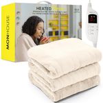 MONHOUSE Heated Throw - Electric Blanket - Digital Controller - Timer up to 9 hours, 9 Heat Settings, Auto Shutoff - Machine Washable - Double 150X200cm - BEIGE