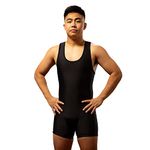 Matman Edge Wrestling Singlet Men Boys Spandex Weightlifting Solid Color, Black, XXXL