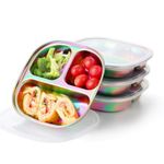 AIEVE Stainless Steel Kids Plates, Pack of 4 Stainless Steel Toddler Plate with Lids