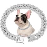 Silver Dog Chain Diamond Cuban Collar Walking Metal Chain Collar,Pet Cuban Collar Jewelry Accessories for Dogs Cats（10inch，Silver）