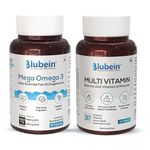 Blubein Dynamic Duo | Mega Omega 3 Fish oil Capsules with Triple Strength 60N| Multivitamin with 37 Vital Ingredients 60N | for Overall Strength & Vitality