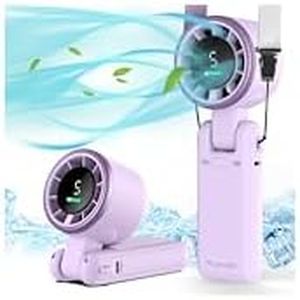 PlayHot Portable Handheld Turbo Fan, 5-Speed Personal Fans, 5000mAh Rechargeable Fans Up to 12 Hours, Weight only 0.6lb Small Fan, Hand/Neck/Desk Fan 3 IN 1, Beach Vacation Essentials(Purple)