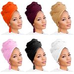 6 Packs Headwraps for Black Women Long Stretch Jersey Head Wrap Hair Scarf Solid Color African Fashion Headwrap