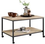 STAR WORK Coffee Table with Metal Frame with Wheels,2-Tier Tea Table with Storage Shelf,Cocktail Table TV Stand Side End Table |32 x 19 x 17 inches (LxWxH)(Coffee Table)