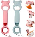 ZCYJHOT 2PCS 4 in 1 Multi Function Can Opener Bottle，Bottle Opener To Protect The Nail Use for People，Cute Bear Bottle Opener (Pink and Grey)