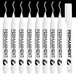 8× White Permanent Marker Pen, Waterproof Paint Pens Quick-drying Ink Acrylic Markers for Fabric Rock Metal Wood Stone Glass Ceramic Plastic, 1-2mm Line width