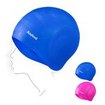 Aouloves 2 Pack Unisex Swim Caps with 3D Ear Protection, Durable Silicone Swimming Caps for Women Men Adults Youths Kids, Easy to Put On and Off