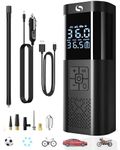 SERVOMASTER Tyre Inflator Air Compressor, Mini Portable Air Compressor with Pressure Gauge, Battery Operated 150 PSI 12V DC, Car Tyre Pump with LED Light for Cars, Motorcycles, Bicycles and Balls