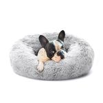 Eterish Anxiety Donut Dog Bed Small, Calming Dog Beds for Anxiety 23 inches, Fluffy Round Dog Cat Pet Puppy Bed with Raised Rim, Machine Washable, Light Grey