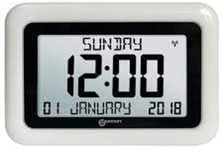 Geemarc VISO 10 Uhr mit großem Display und leicht zu lesen, ideal für Menschen mit Demenz/Alzheimer, batteriebetrieben, große klare Anzeige des Volltextes (weiß)