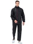 VROJASS Black Rain Coat for Men 100% Waterproof with Hood_Set of Top and Bottom Packed in a Storage Bag(VRORC-BK-L)