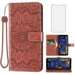 Phone Case for LG K40/K12 Plus/X4 2019/Solo LTE/Xpression Plus 2/Harmony 3 Wallet Cases with Tempered Glass Screen Protector Leather Flip Cover Card Holder Stand LGK40 K 40 40K L423DL LMX420 Brown