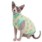 Sphynx Hairless Cat Summer Cotton T-Shirts Cat Vest Pet Clothes,Round Collar Vest Kitten Shirts Sleeveless, Cats & Small Dogs Apparel (X-Large, Green Popsicles)