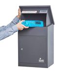SMART PARCEL BOX Wall Mounted Parcel Box Outdoor, Medium Grey Delivery Box, Secure, Durable Galvanised Steel Weatherproof, Lockable For Post, Multiple Letters & Large Package Drop