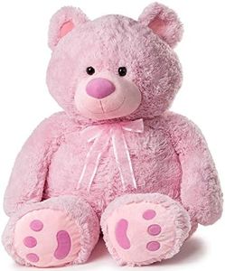 JOON Huge Teddy Bear - 38 Inches, Pink, Fluffy Faux Fur, Ribbon & Bow Signature Footprints- Huggable & Lovable Joy – Ideal Gift for Baby Showers, Loved Ones – Perfect Large Cuddly Plush Toy Companion