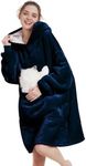 Aemilas Wearable Blanket Hoodie - Oversized Warm Sherpa Hooded Sweatshirt with Giant Pocket as Birthday Gifts for Men Dad(Navy)
